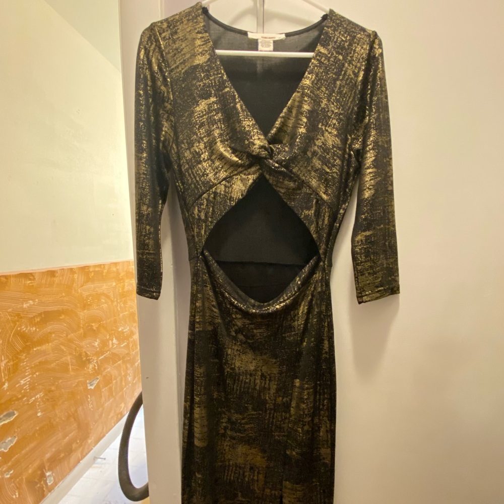 Sans Souci black and gold metallic cut out dress
